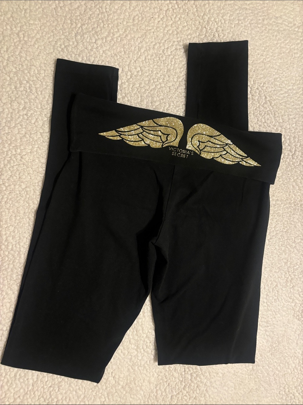 Victoria's Secret Black Leggings with Gold Wing Waistband